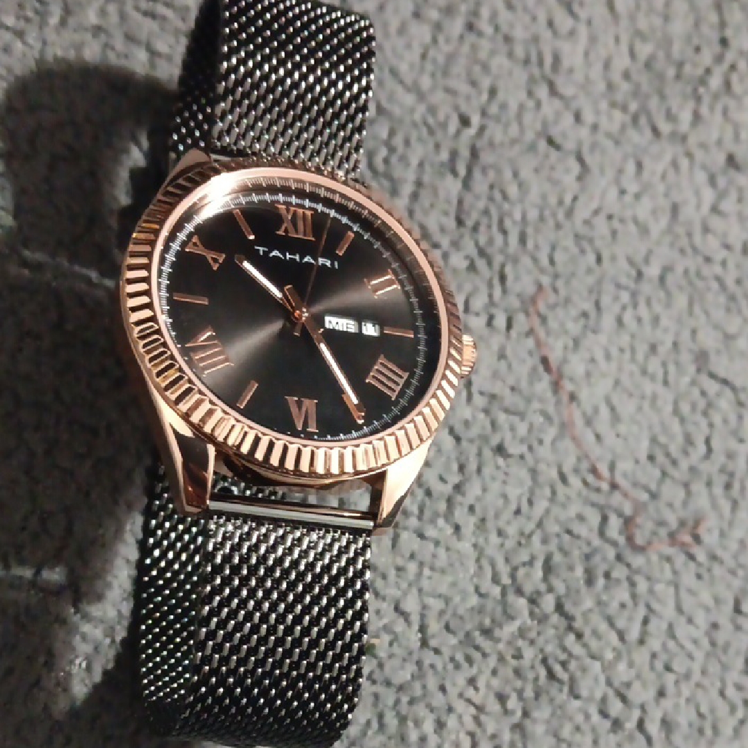 Tahari Rose Gold And Black Mesh Watch